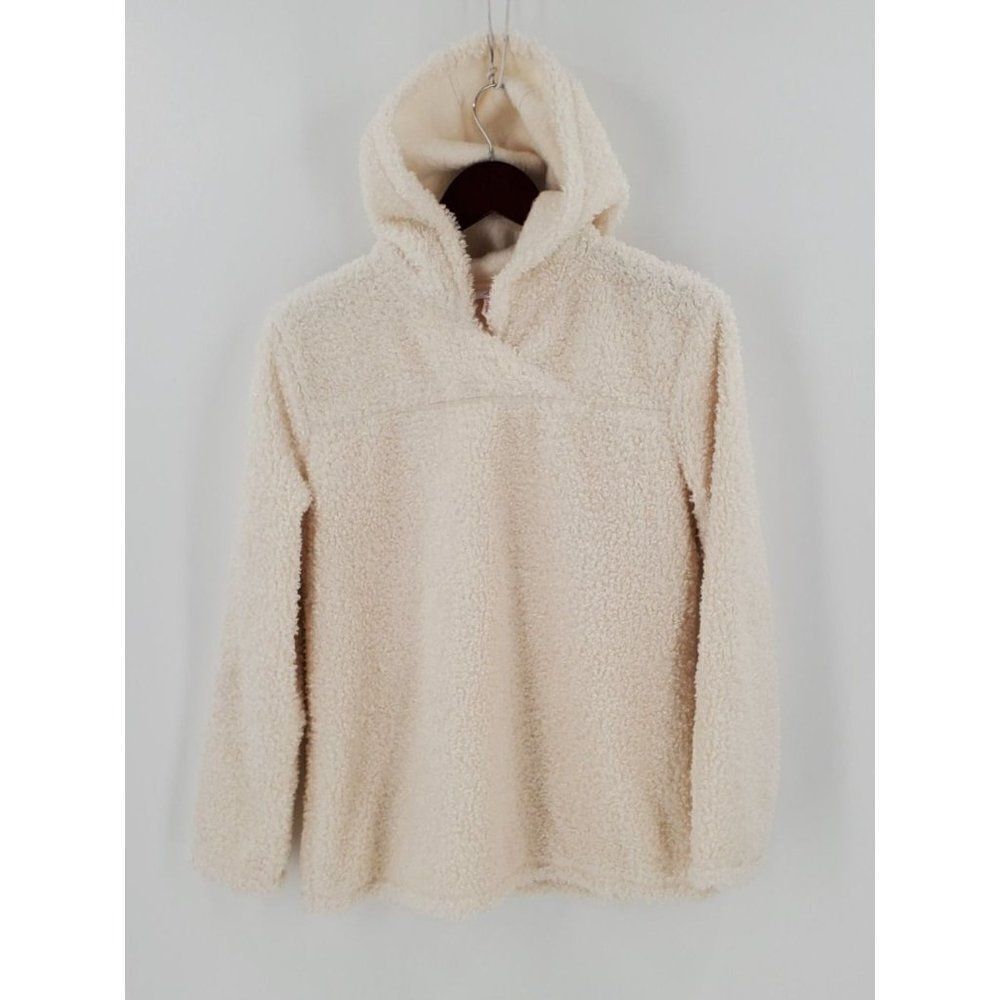 J Jill Pull Over Hoodie Sweater Womens Fuzzy Soft Off White Size Small